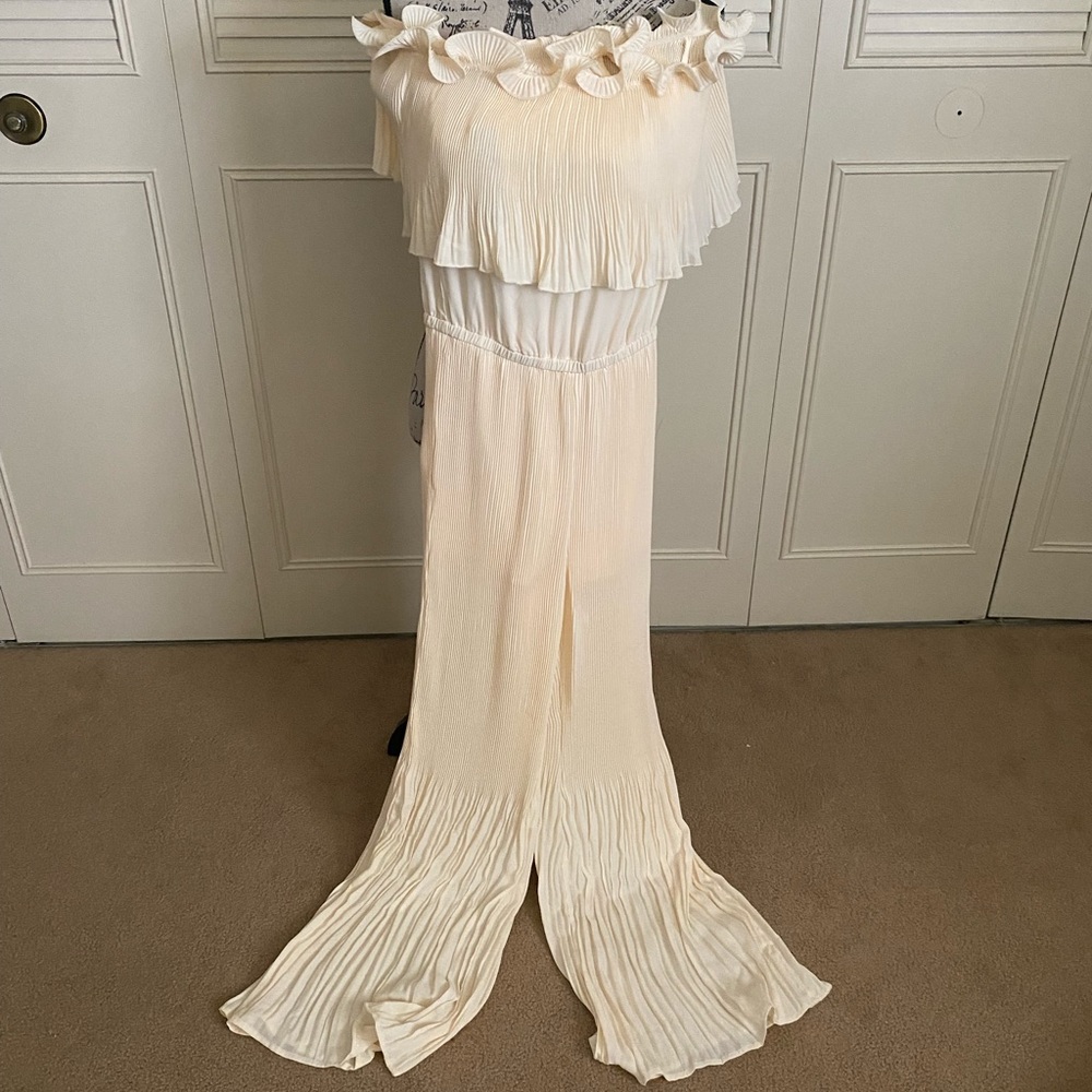 Entry off the shoulder cream beige Jumpsuit